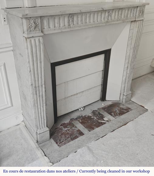 Louis XVI style fluted fireplace, in Carrara marble-2