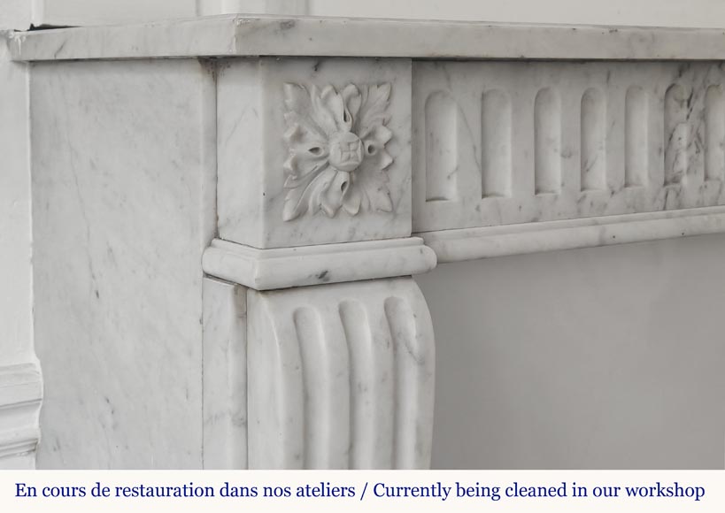 Louis XVI style fluted fireplace, in Carrara marble-3