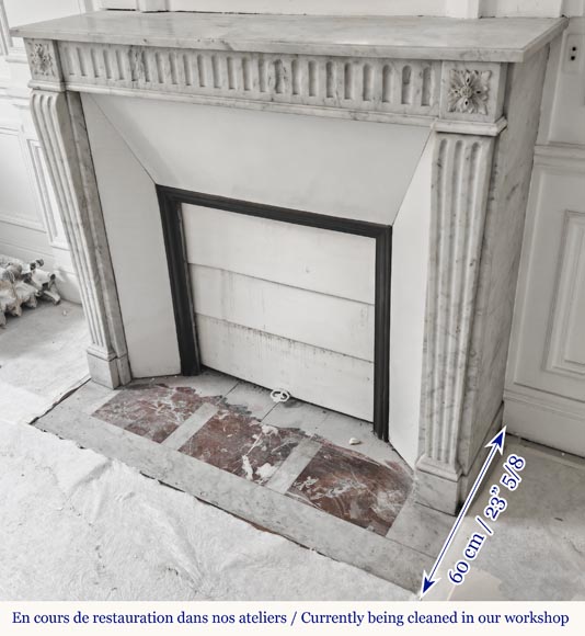 Louis XVI style fluted fireplace, in Carrara marble-5