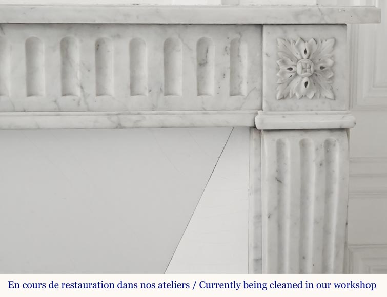 Louis XVI style fluted fireplace, in Carrara marble-6
