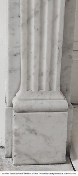 Louis XVI style fluted fireplace, in Carrara marble-7