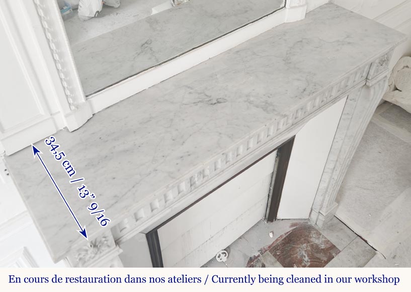 Louis XVI style fluted fireplace, in Carrara marble-9