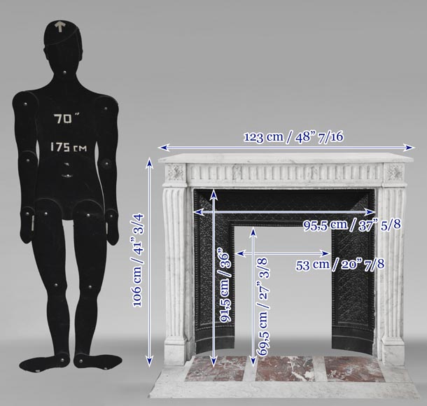 Louis XVI style fluted fireplace, in Carrara marble-10