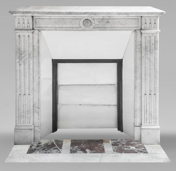  Louis XVI style fireplace in Carrara marble, decorated with a sunflower-0