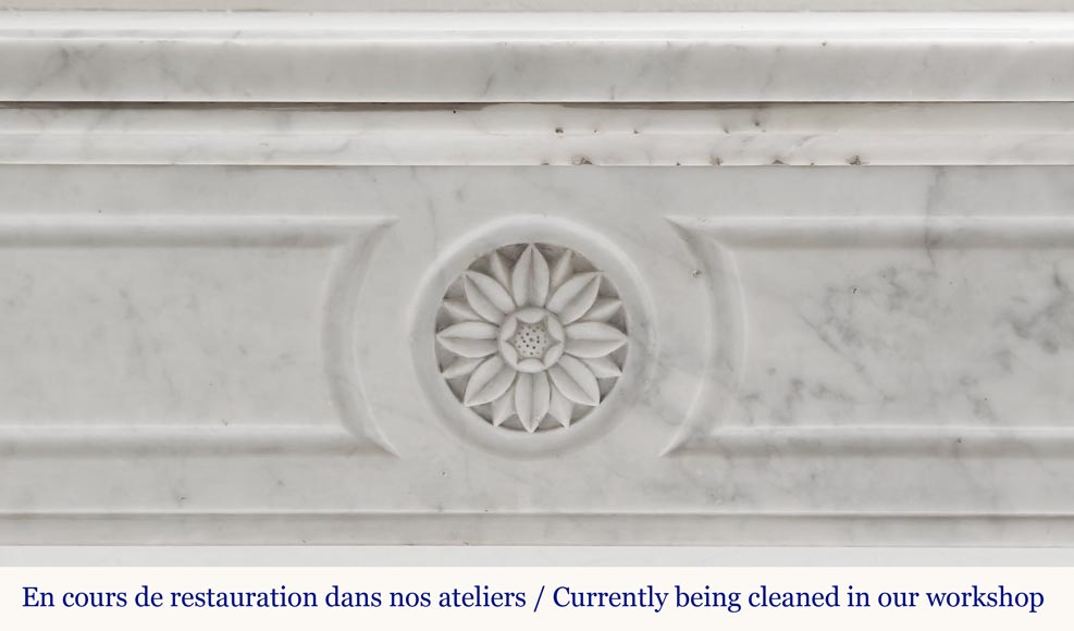  Louis XVI style fireplace in Carrara marble, decorated with a sunflower-1