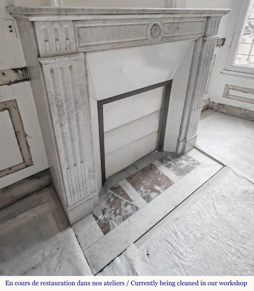  Louis XVI style fireplace in Carrara marble, decorated with a sunflower-2