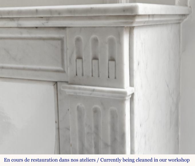  Louis XVI style fireplace in Carrara marble, decorated with a sunflower-6