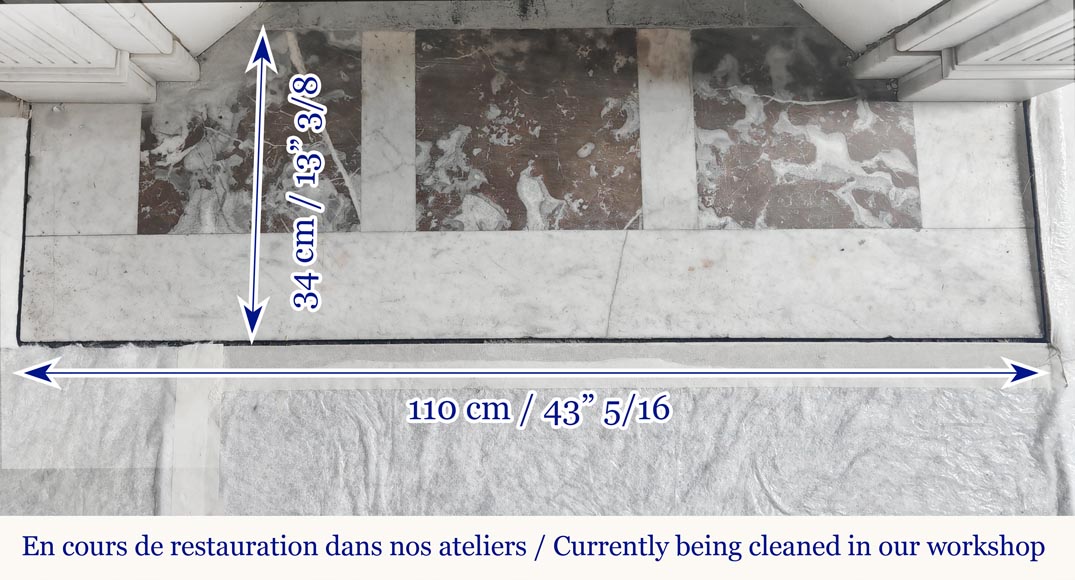  Louis XVI style fireplace in Carrara marble, decorated with a sunflower-8