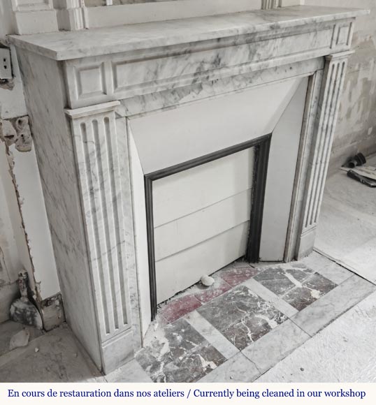 Louis XVI style fireplace in Carrara marble, with molded decoration-2