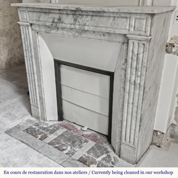 Louis XVI style fireplace in Carrara marble, with molded decoration-5
