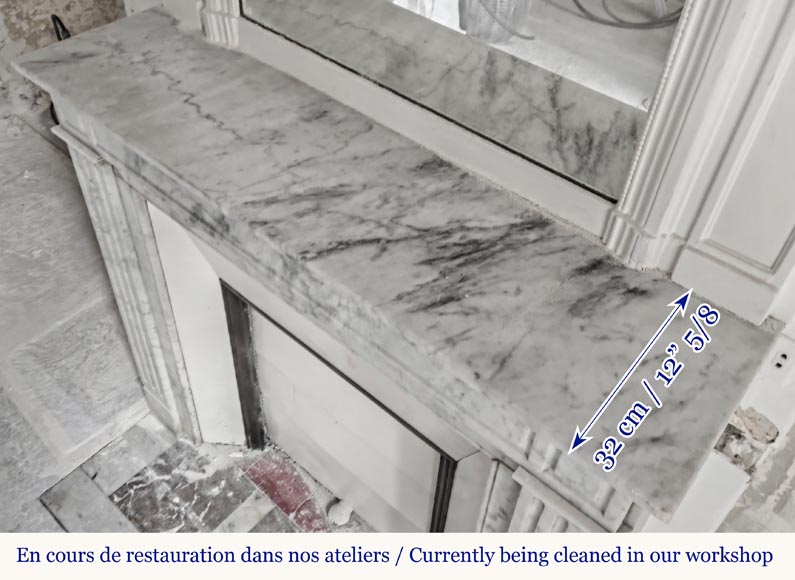 Louis XVI style fireplace in Carrara marble, with molded decoration-8