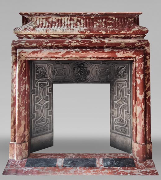  Louis XIV style fireplace with acroteria, in Red Languedoc marble-0