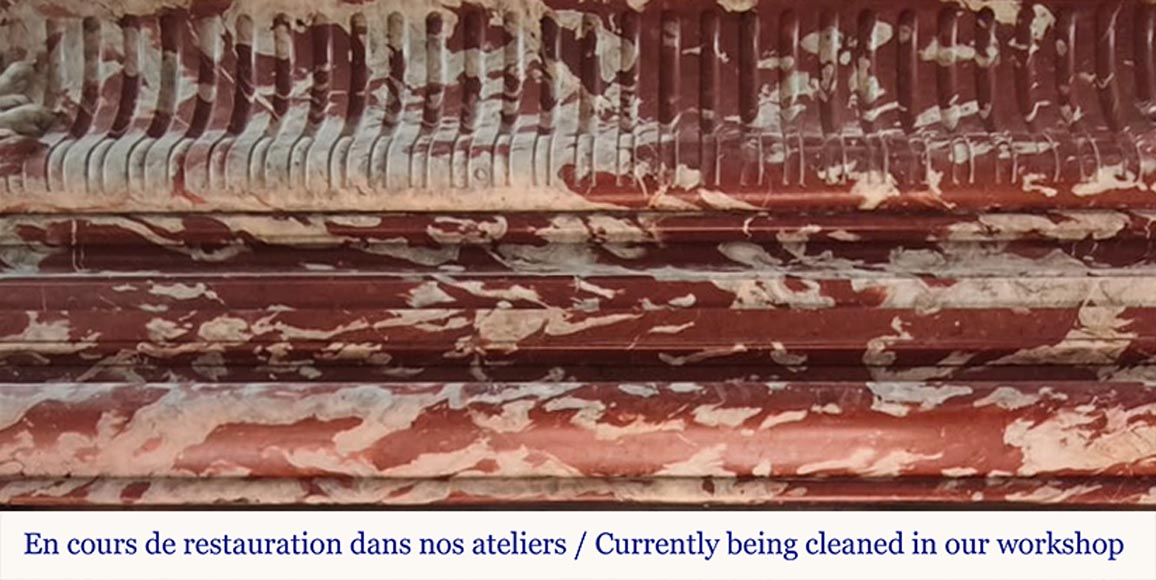  Louis XIV style fireplace with acroteria, in Red Languedoc marble-1