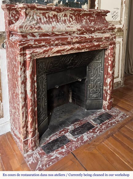  Louis XIV style fireplace with acroteria, in Red Languedoc marble-2