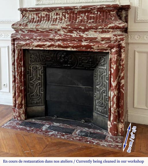  Louis XIV style fireplace with acroteria, in Red Languedoc marble-5