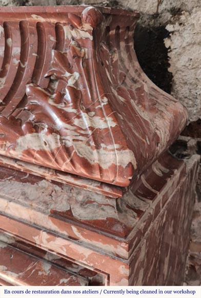  Louis XIV style fireplace with acroteria, in Red Languedoc marble-6