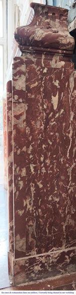  Louis XIV style fireplace with acroteria, in Red Languedoc marble-7