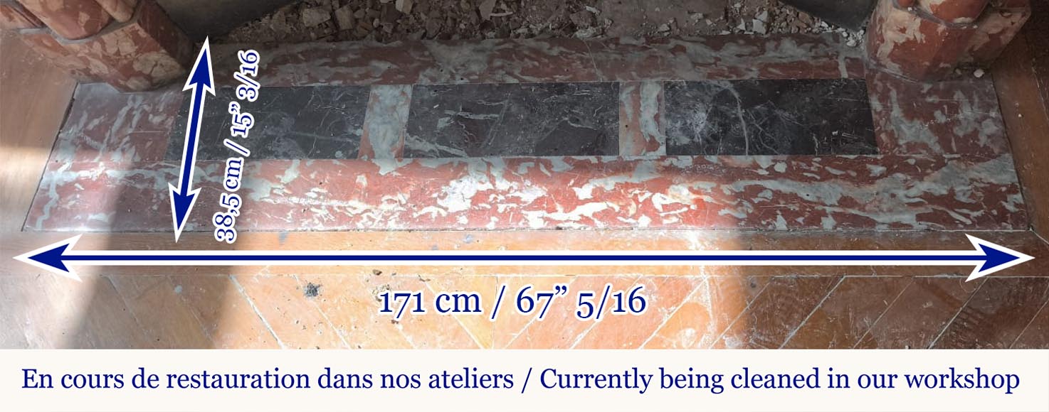  Louis XIV style fireplace with acroteria, in Red Languedoc marble-9