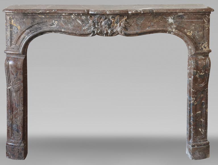 Louis XV period fireplace in Rouge Royal marble, decorated with a shell-0