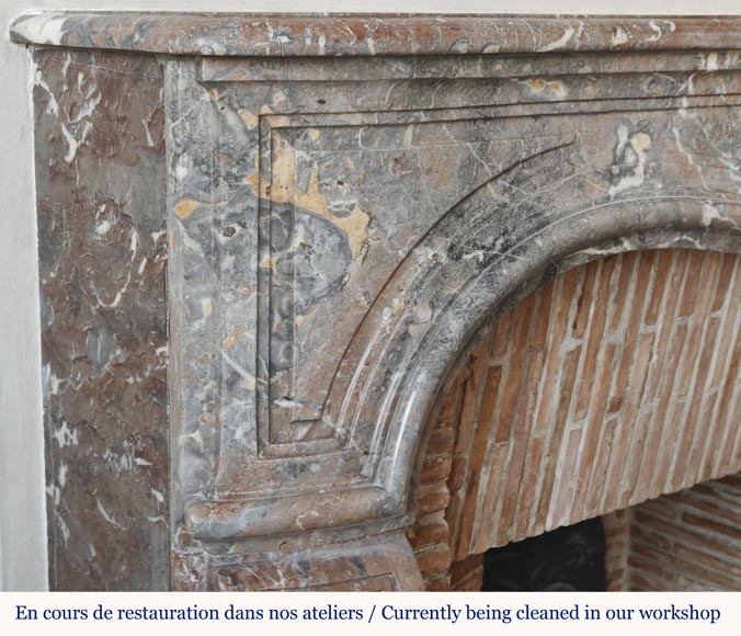 Louis XV period fireplace in Rouge Royal marble, decorated with a shell-3