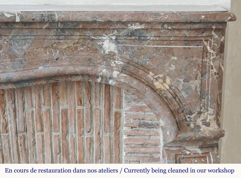 Louis XV period fireplace in Rouge Royal marble, decorated with a shell-6