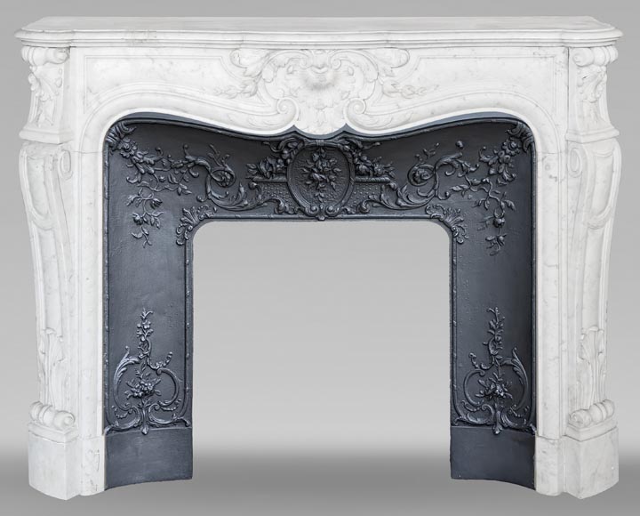 Louis XV style fireplace in Carrara marble, with plant decoration-0