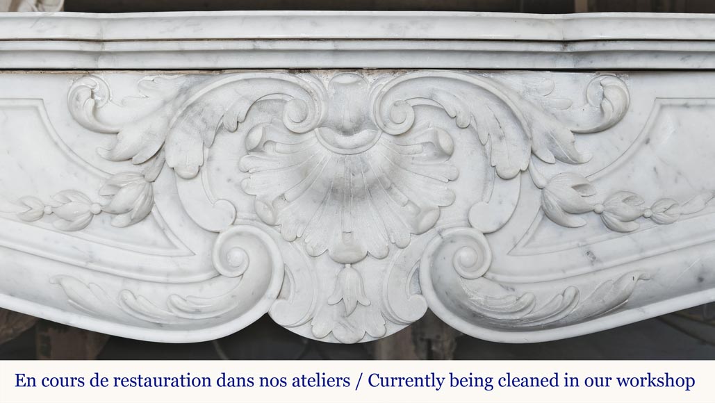  Louis XV style fireplace in Carrara marble, with plant decoration-1