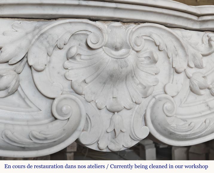  Louis XV style fireplace in Carrara marble, with plant decoration-2