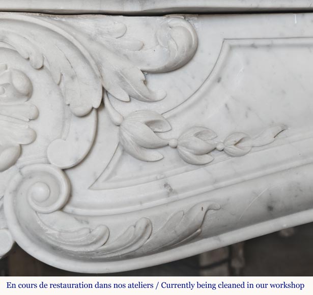  Louis XV style fireplace in Carrara marble, with plant decoration-3