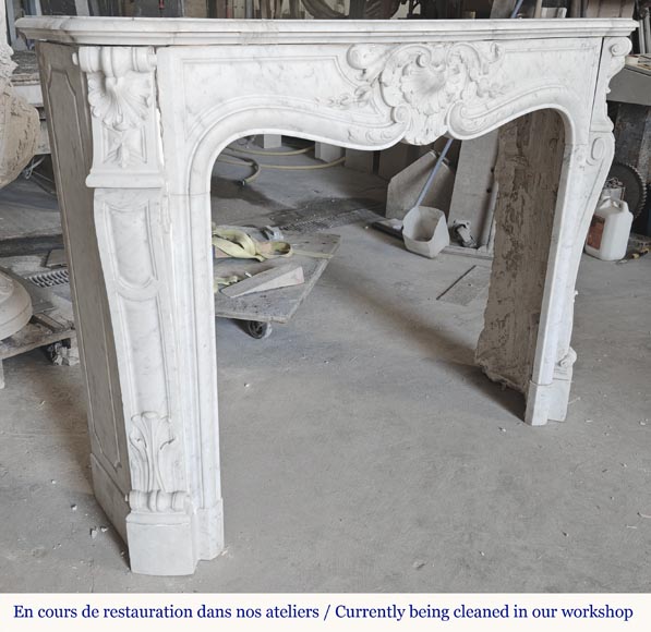  Louis XV style fireplace in Carrara marble, with plant decoration-4
