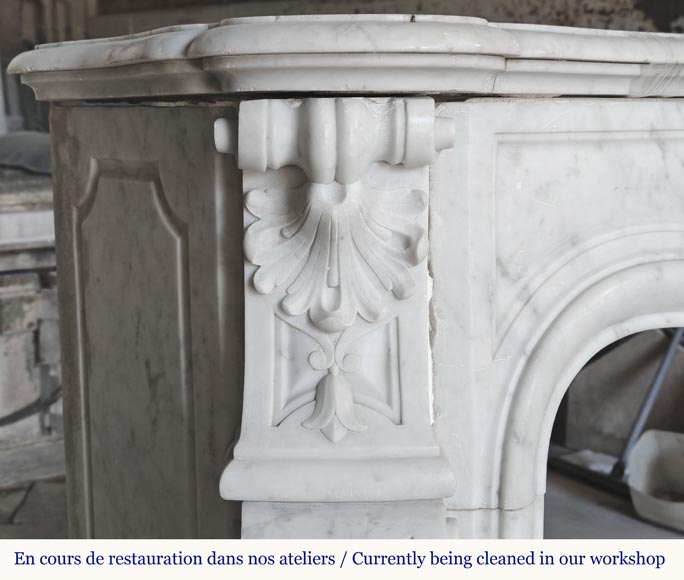  Louis XV style fireplace in Carrara marble, with plant decoration-5