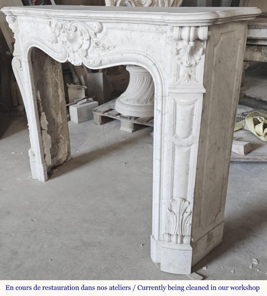  Louis XV style fireplace in Carrara marble, with plant decoration-7