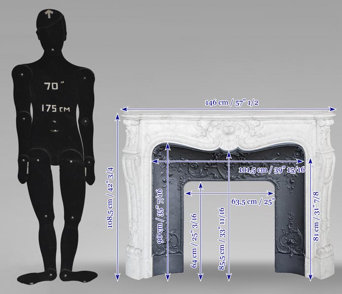  Louis XV style fireplace in Carrara marble, with plant decoration-10