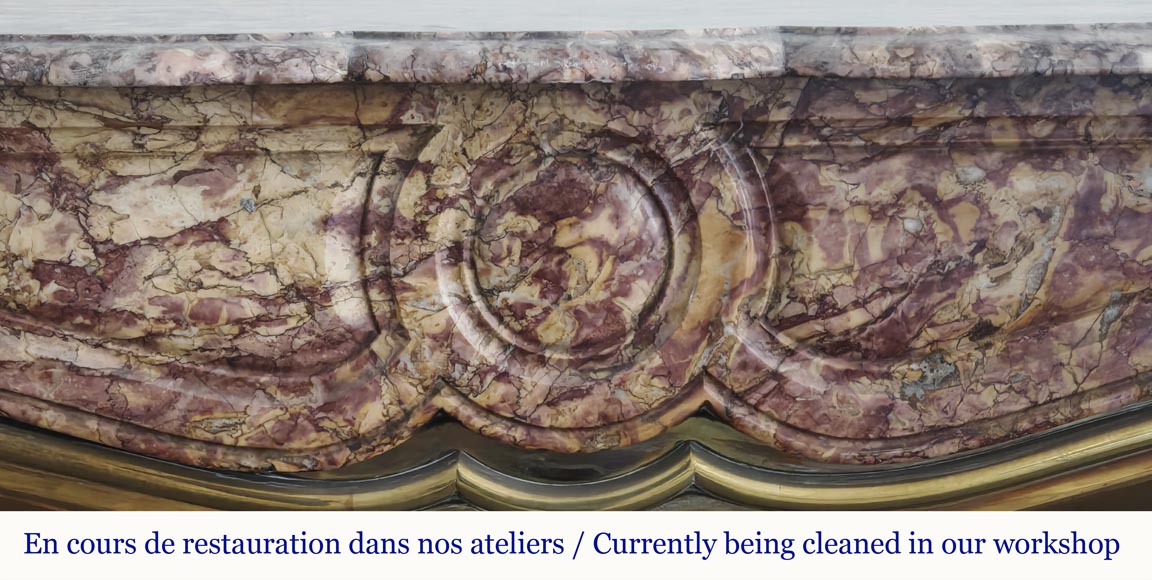  Louis XV style fireplace, Pompadour model, in Spanish Brocatelle marble-1