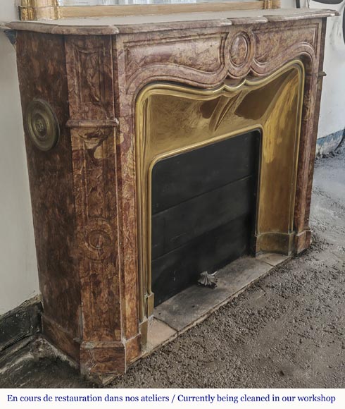  Louis XV style fireplace, Pompadour model, in Spanish Brocatelle marble-2