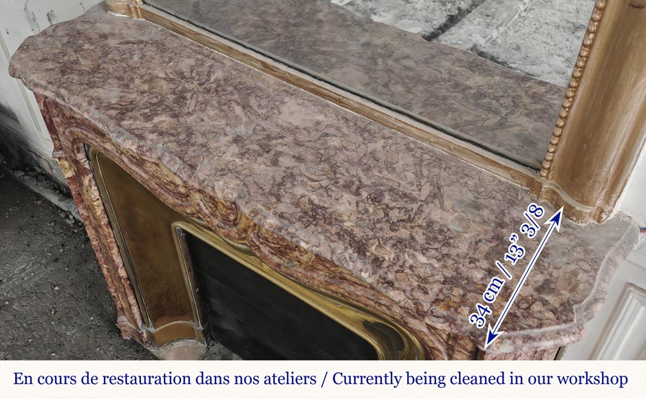  Louis XV style fireplace, Pompadour model, in Spanish Brocatelle marble-10