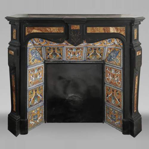 Napoleon III style fireplace in fine black marble and onyx
