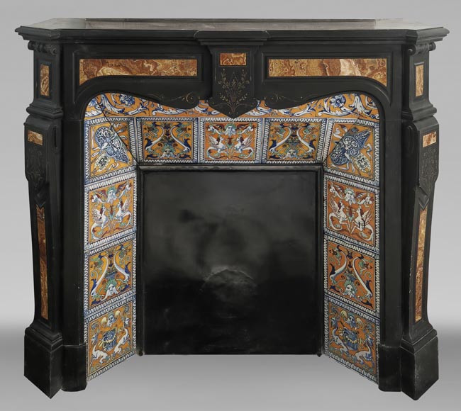 Napoleon III style fireplace in fine black marble and onyx-0