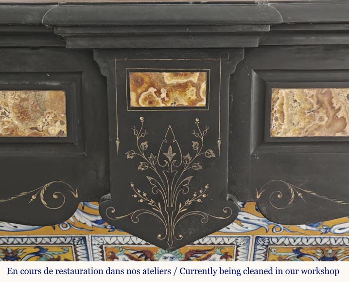 Napoleon III style fireplace in fine black marble and onyx-1