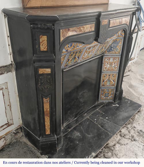 Napoleon III style fireplace in fine black marble and onyx-2