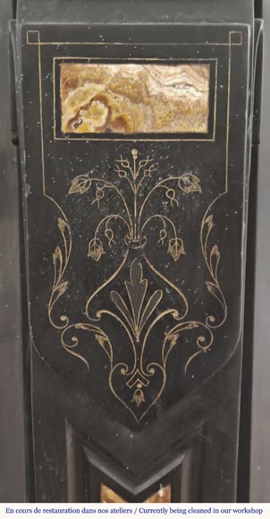 Napoleon III style fireplace in fine black marble and onyx-4