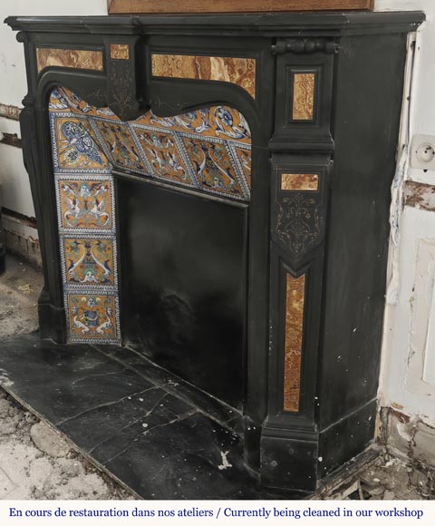 Napoleon III style fireplace in fine black marble and onyx-6