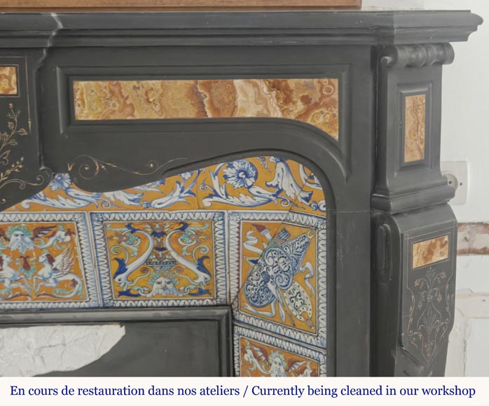 Napoleon III style fireplace in fine black marble and onyx-7