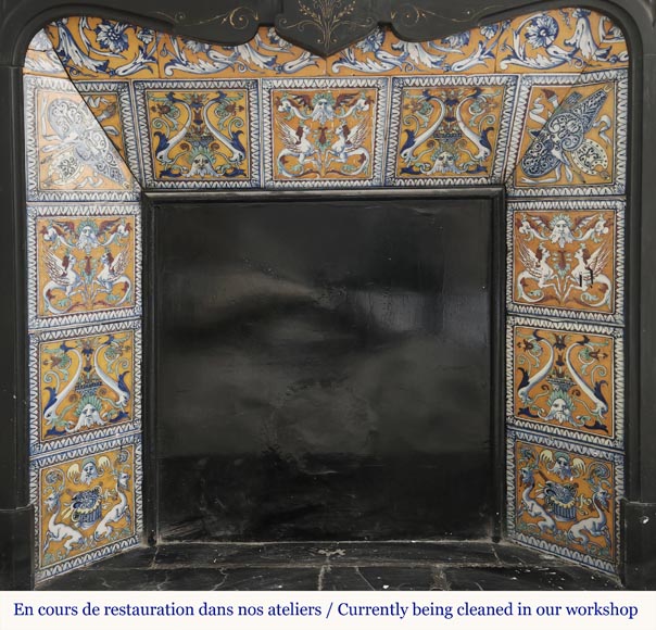 Napoleon III style fireplace in fine black marble and onyx-9