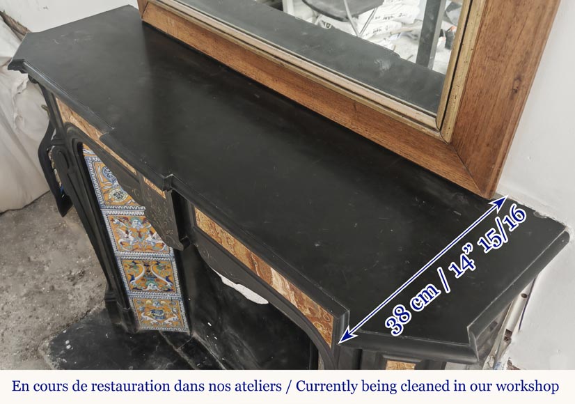 Napoleon III style fireplace in fine black marble and onyx-11