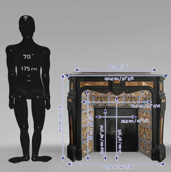 Napoleon III style fireplace in fine black marble and onyx-12