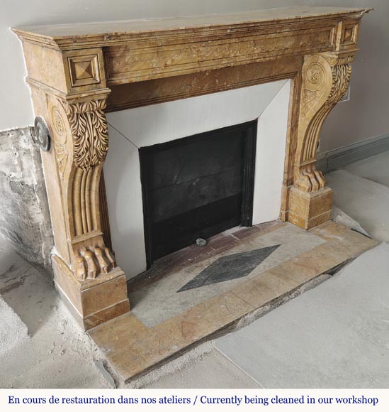Lion's paw model fireplace in yellow Siena marble-2