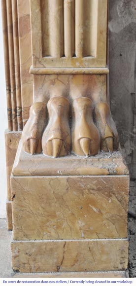 Lion's paw model fireplace in yellow Siena marble-7