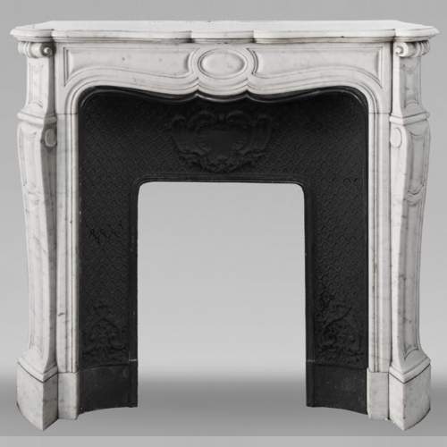 Louis XV style fireplace, Pompadour model, in Carrara marble