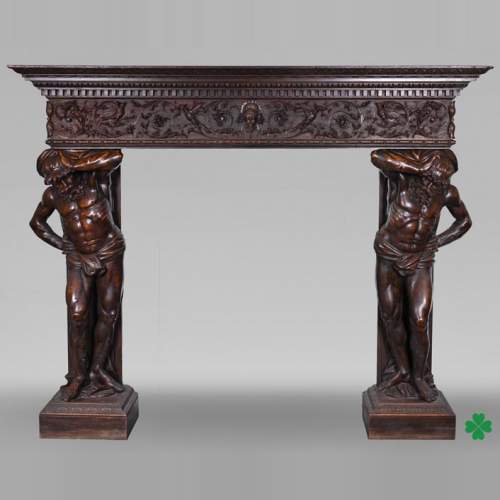 Monumental Italian carved walnut fireplace, Neo-Renaissance style, circa 1880